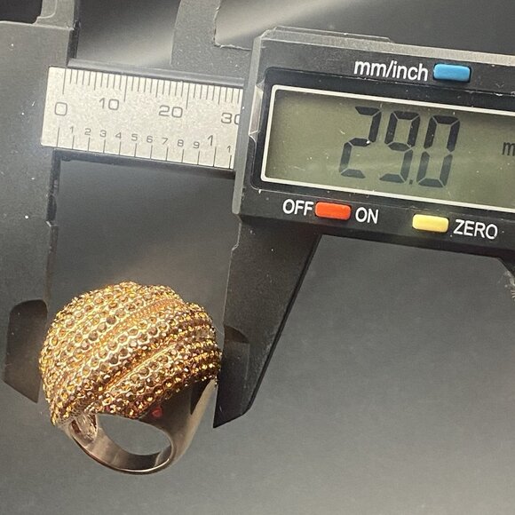 Champagne Crystal Rose Gold Tone Dome Ring Sz 5 Cocktail Statement Spiral Pave - Picture 8 of 13